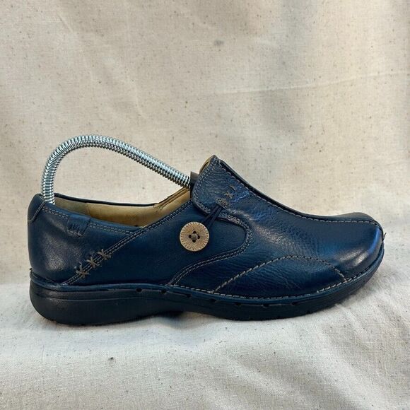 Clarks Women's Unstructured UNLOOP Slip-On Black Leather Comfort Shoes 7M Button - Picture 4 of 11